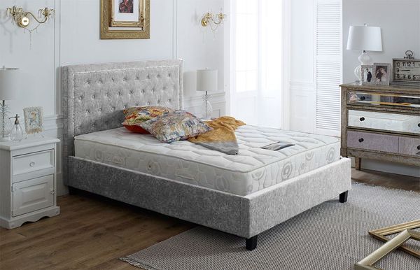 Knowsley Silver Crushed Velvet King Size Bed Frame
